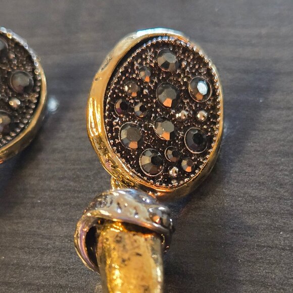 NEW ZARA MIX METAL CHUNKY HORN DANGLING EARRINGS / BOUCLES CORNE - Picture 2 of 4